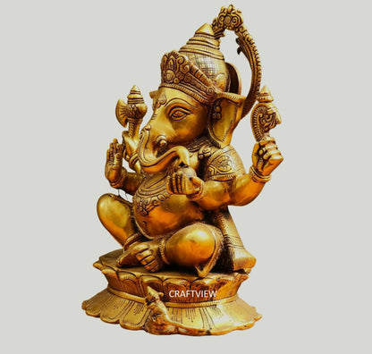 Brass Lord Ganesh Statue 14.5" craftsview