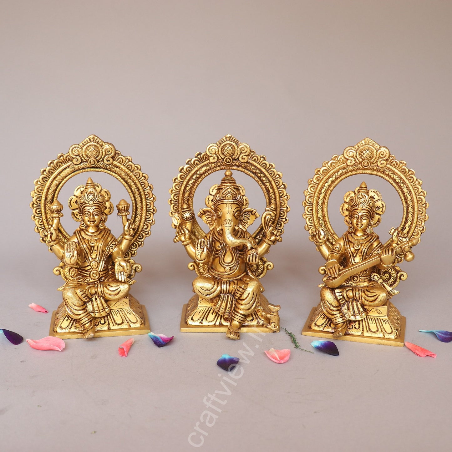 Superfine Ganesh Lakshmi Sarasvati Brass Idols