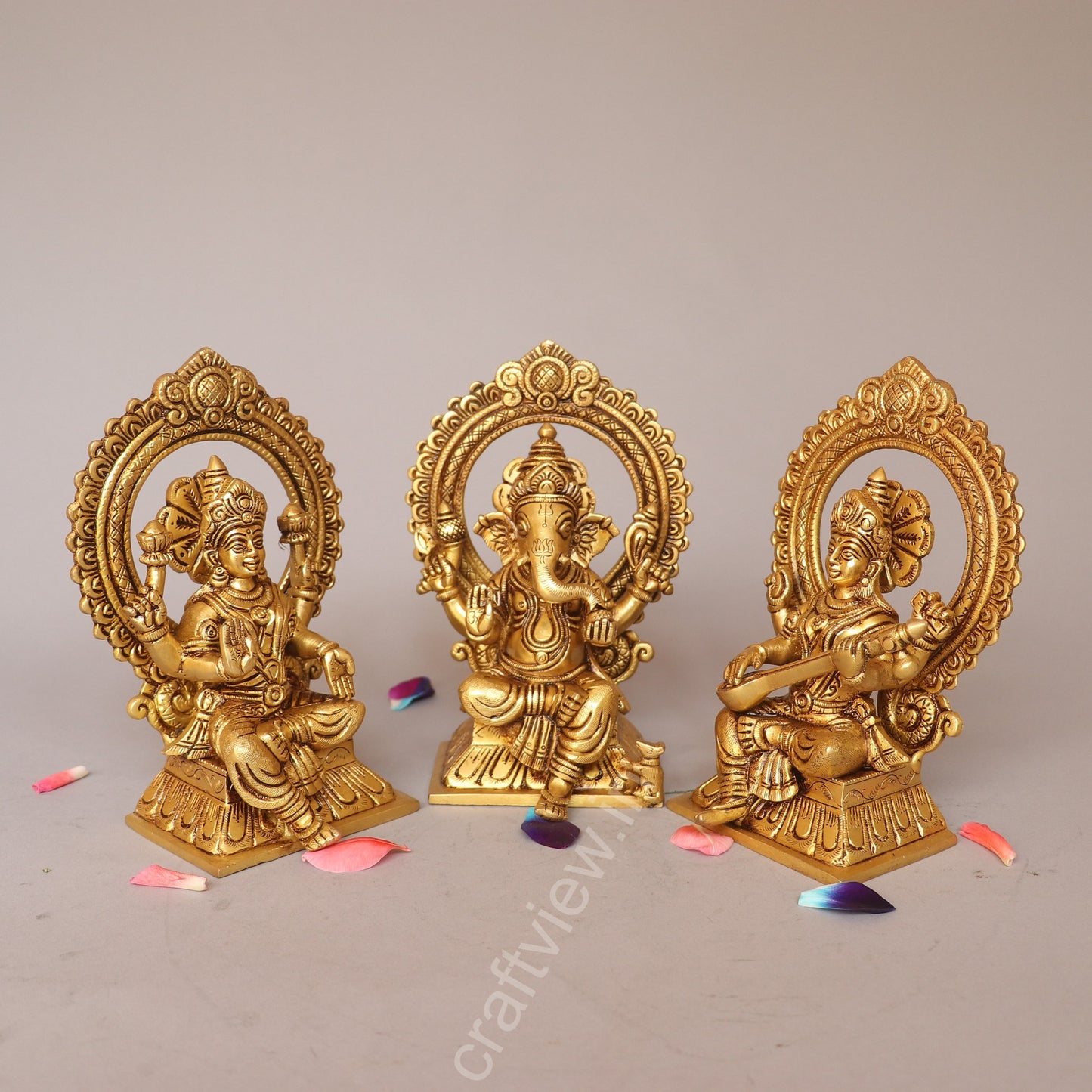 Superfine Ganesh Lakshmi Sarasvati Brass Idols