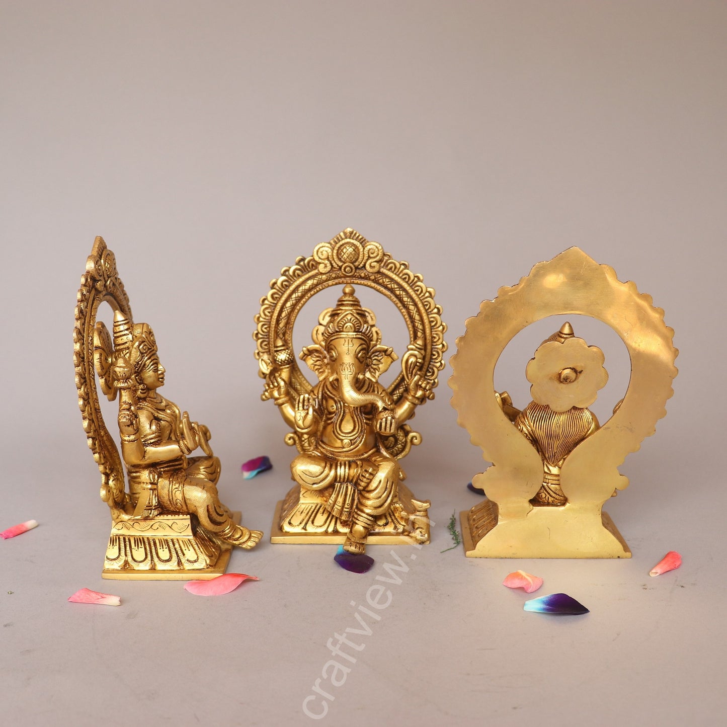 Superfine Ganesh Lakshmi Sarasvati Brass Idols