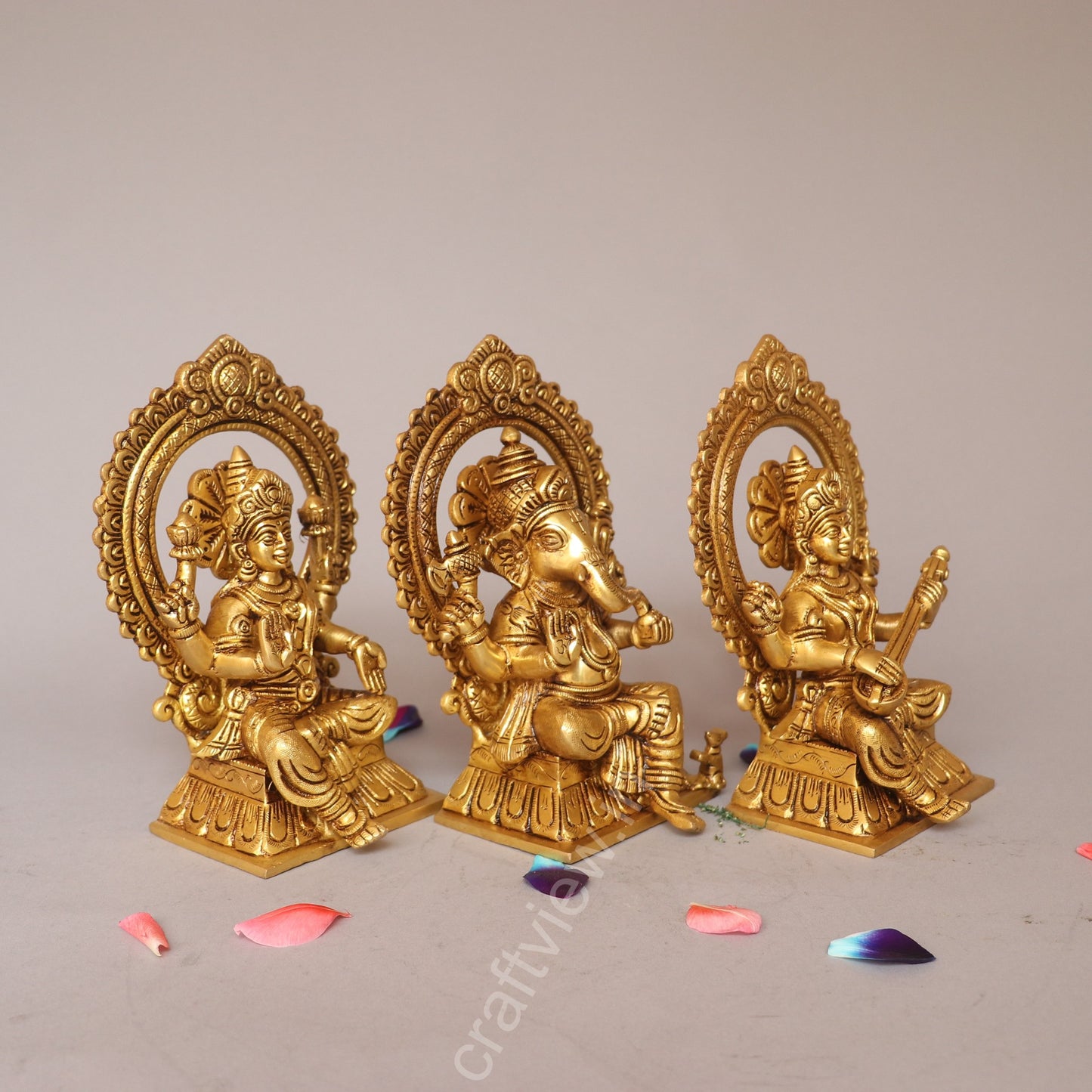 Superfine Ganesh Lakshmi Sarasvati Brass Idols