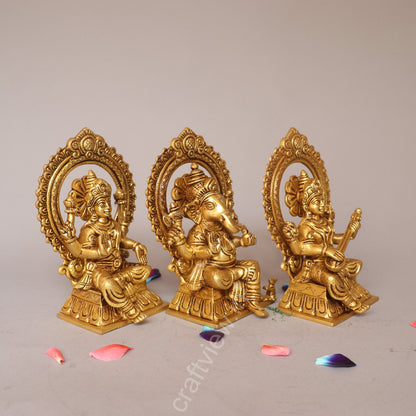 Superfine Ganesh Lakshmi Sarasvati Brass Idols