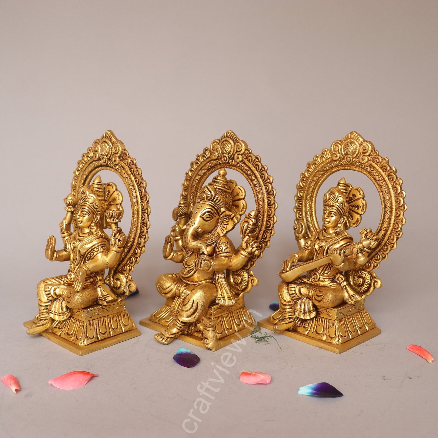 Superfine Ganesh Lakshmi Sarasvati Brass Idols