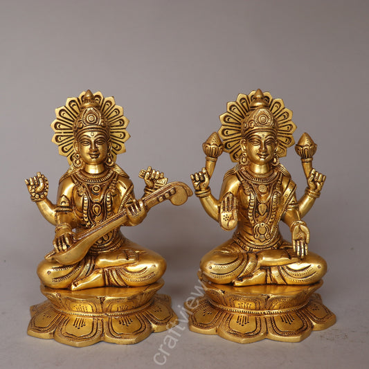 Superfine Brass Sarasvati Lakshmi Idols Pair