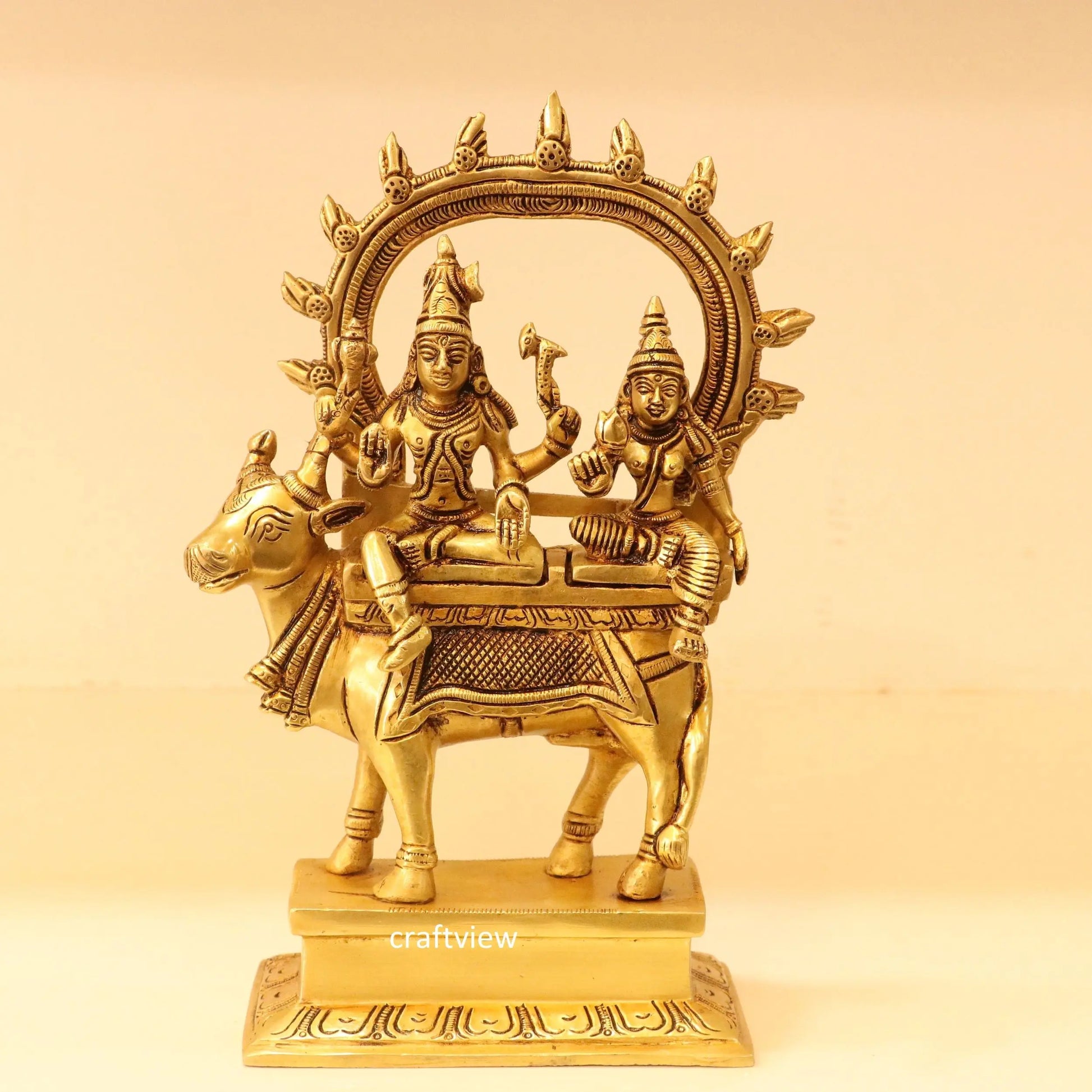 9" Brass Shiva Gauri with Nandi Prabhavali Craftsview