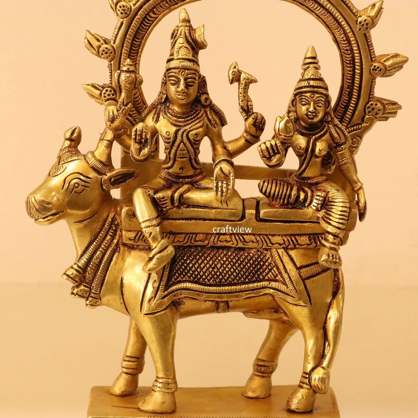 9" Brass Shiva Gauri with Nandi Prabhavali Craftsview