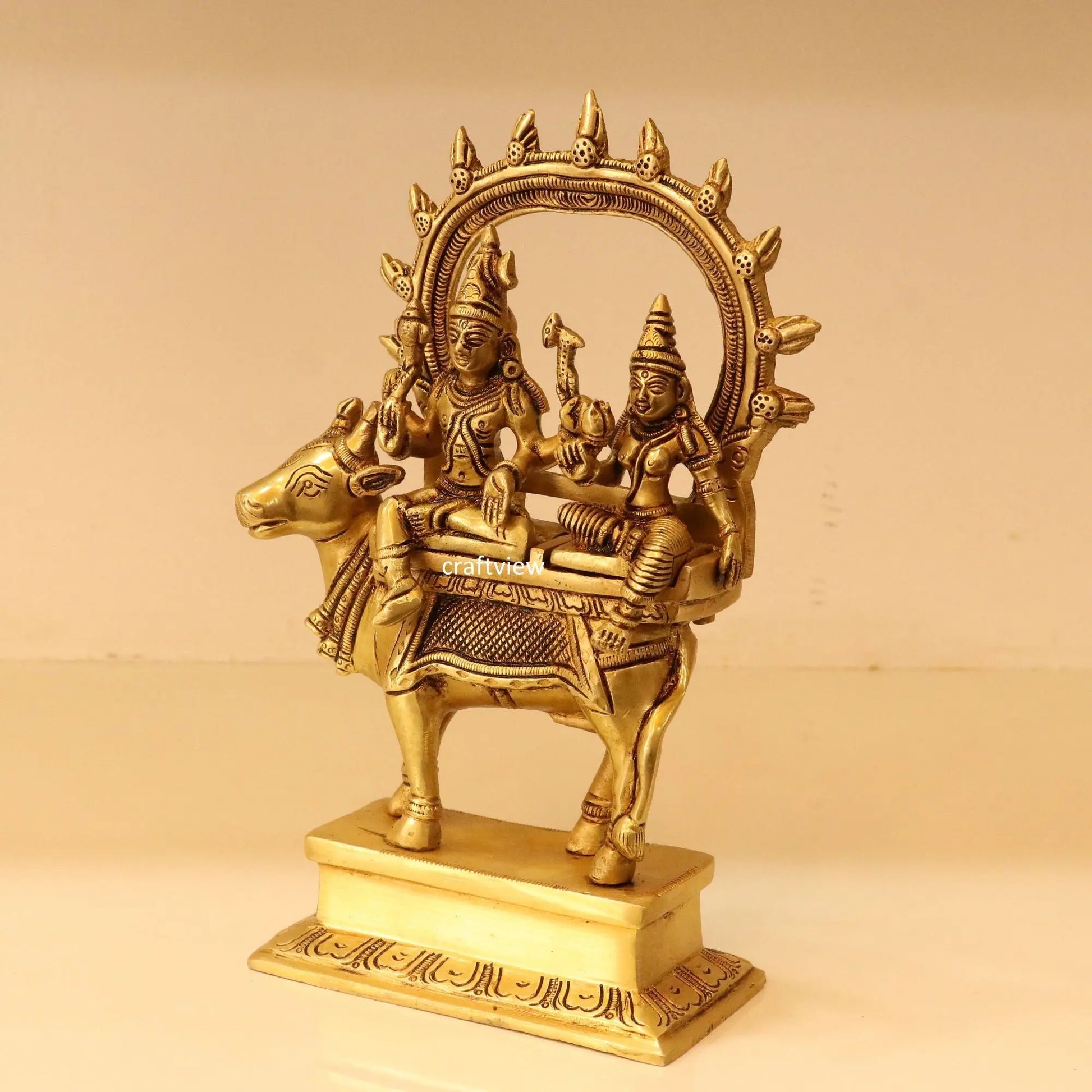 9" Brass Shiva Gauri with Nandi Prabhavali Craftsview