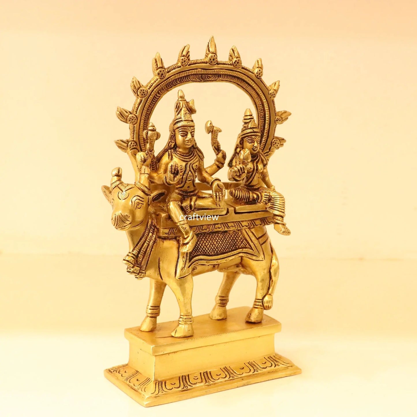 9" Brass Shiva Gauri with Nandi Prabhavali Craftsview