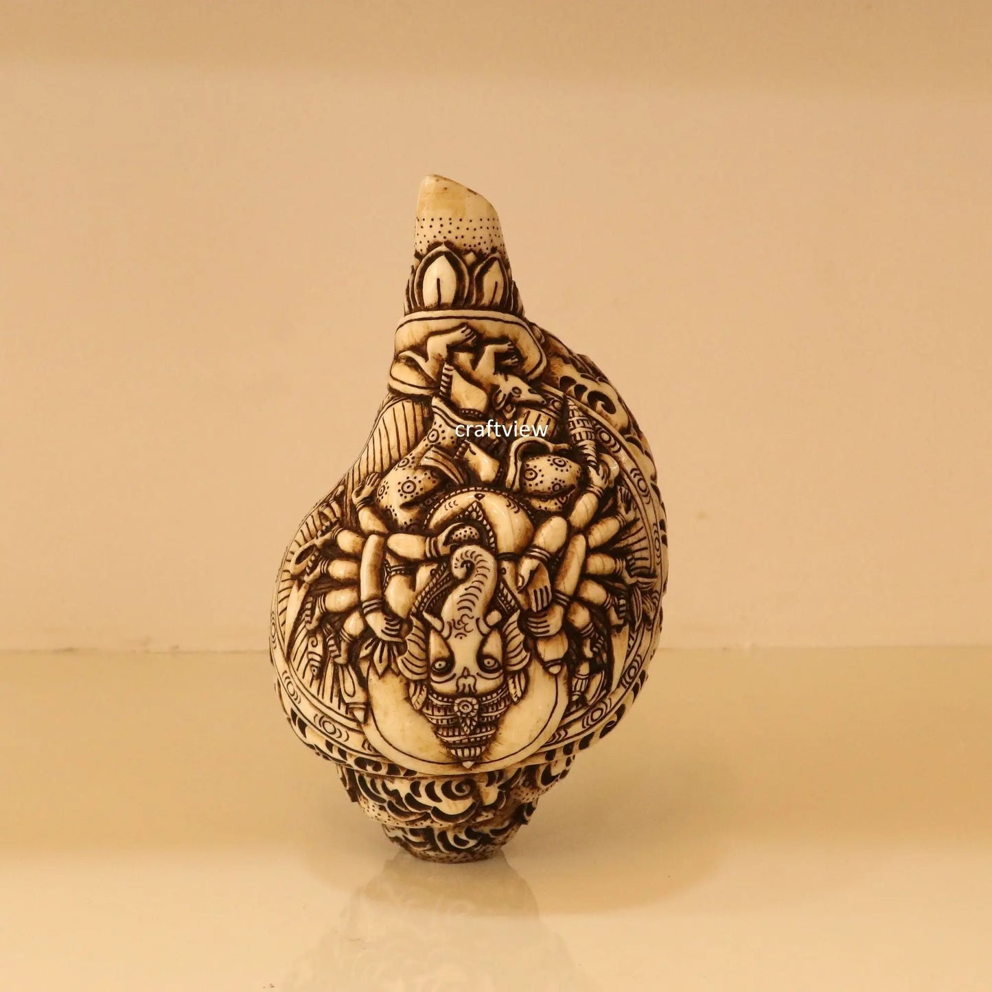 12 Arms Ganesh Hand Carved, Conch Shell Craftsview