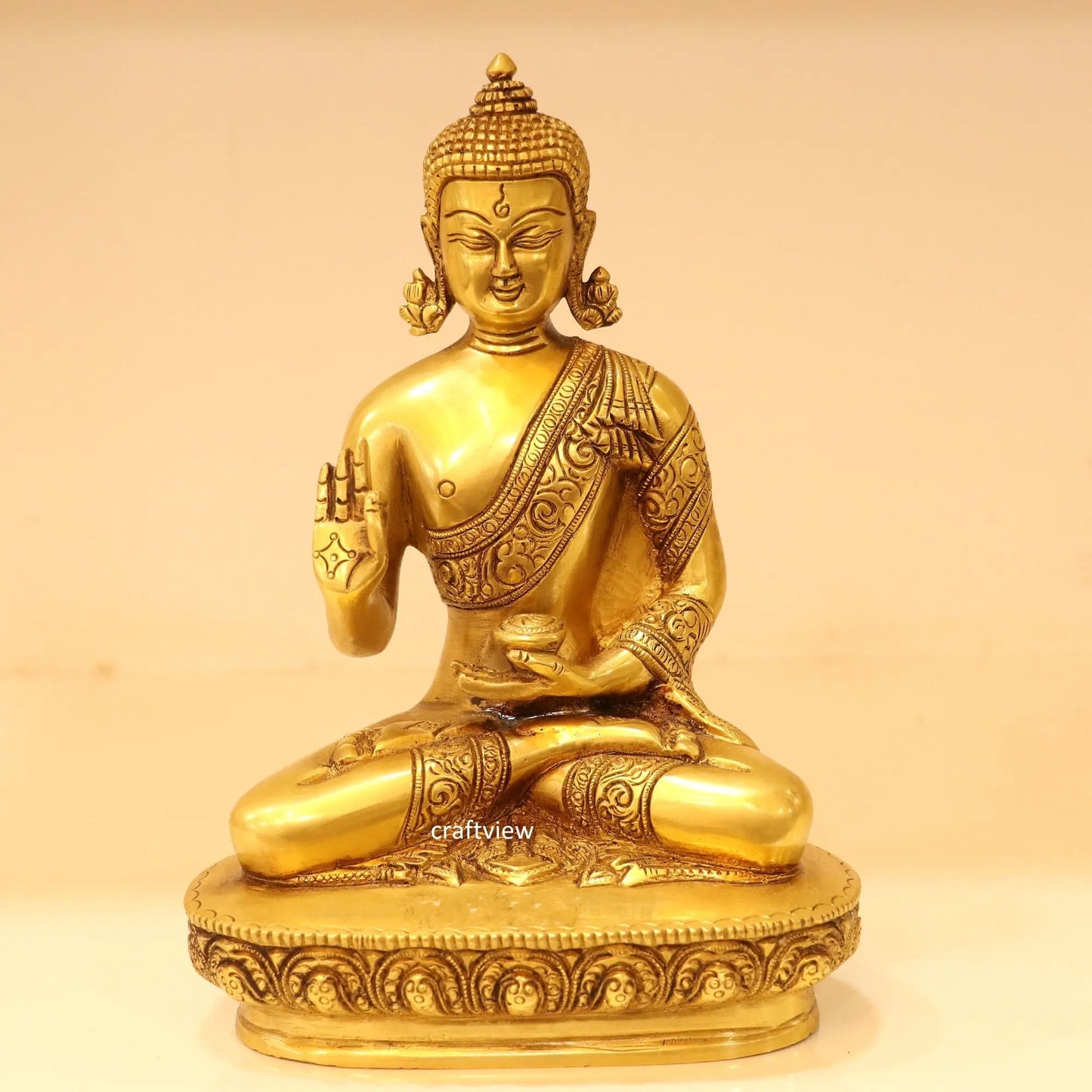 8.5" Brass Buddha Blessing Statue Craftsview