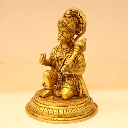 7" Brass Hanuman Sitting On Base Craftsview