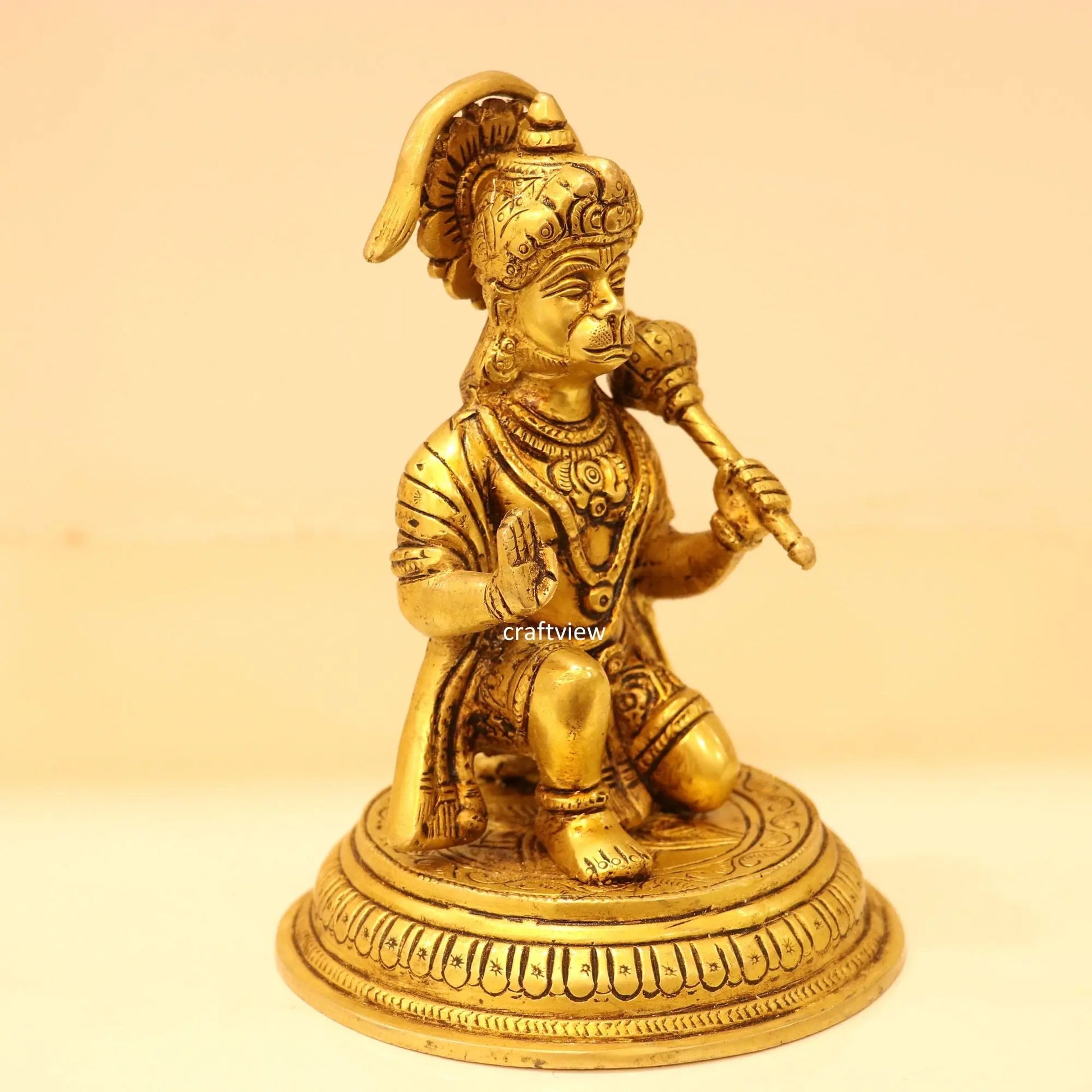 7" Brass Hanuman Sitting On Base Craftsview