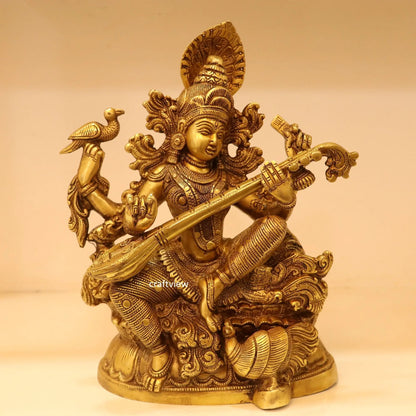 Brass Sarasvati Chola Statue Fine Carving Craftsview