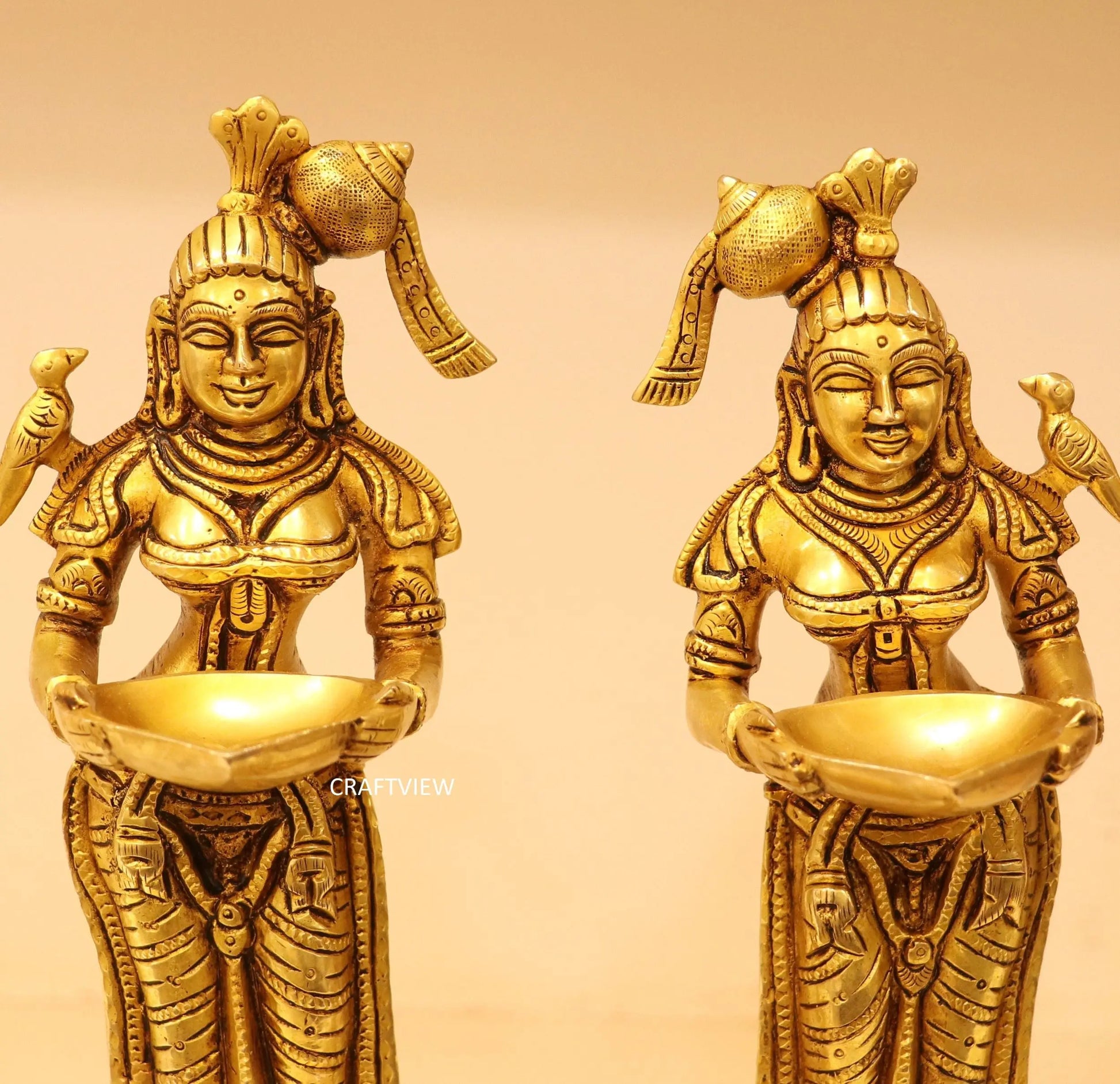 Brass Deep Lakshmi Statues 2 Peace of Set 11" Craftsview