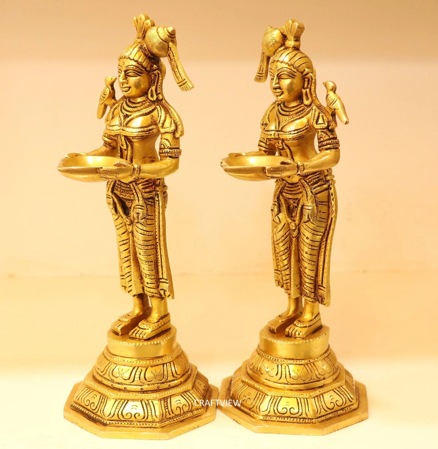 Brass Deep Lakshmi Statues 2 Peace of Set 11" Craftsview