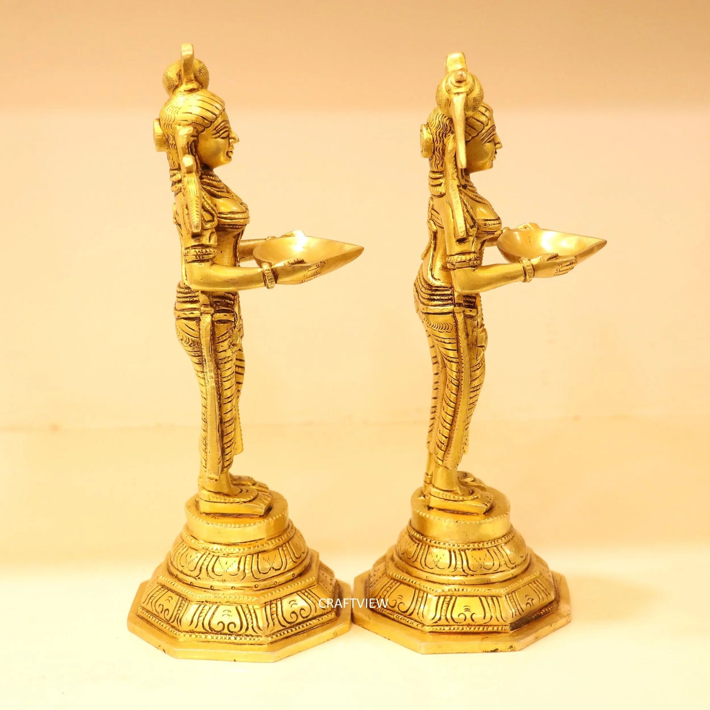 Brass Deep Lakshmi Statues 2 Peace of Set 11" Craftsview