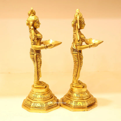 Brass Deep Lakshmi Statues 2 Peace of Set 11" Craftsview