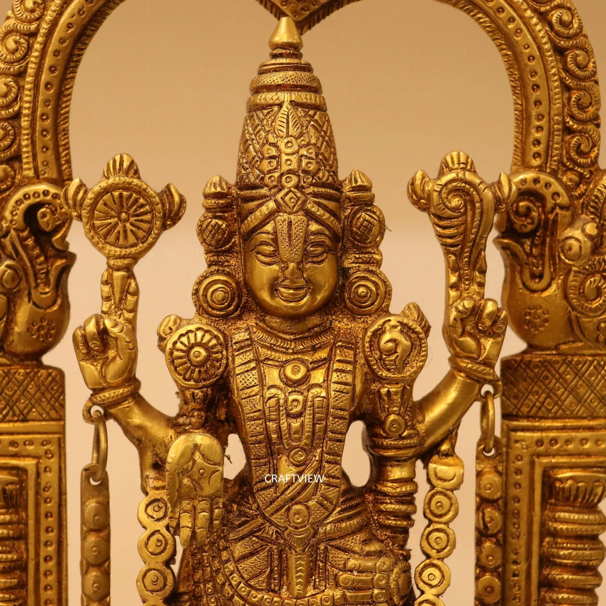 Brass Tirupati Balaji Venkateshwara Statue 13" Craftsview