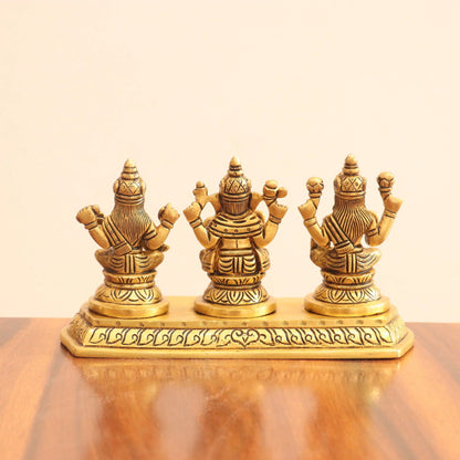 4" Superfine Small Brass Ganesh Lakshmi Sarasvati Craftsview