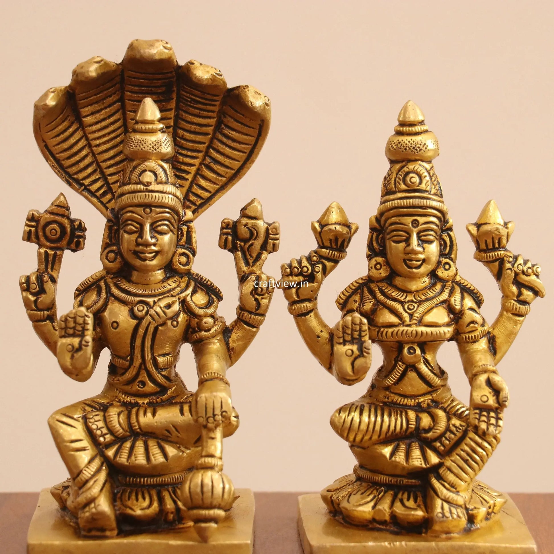 4.5" Superfine Small Brass Lakshmi Vishnu Chola Idols Craftsview