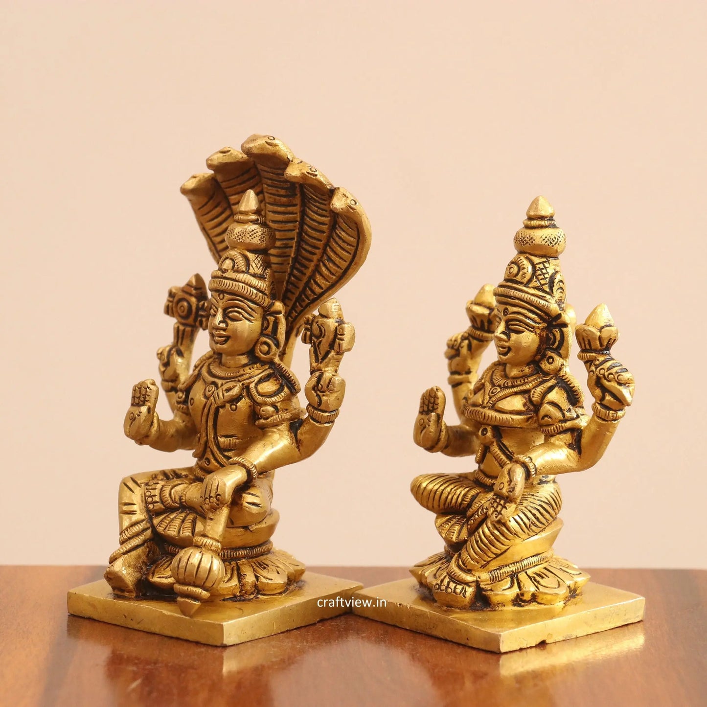 4.5" Superfine Small Brass Lakshmi Vishnu Chola Idols Craftsview