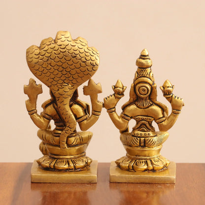 4.5" Superfine Small Brass Lakshmi Vishnu Chola Idols Craftsview