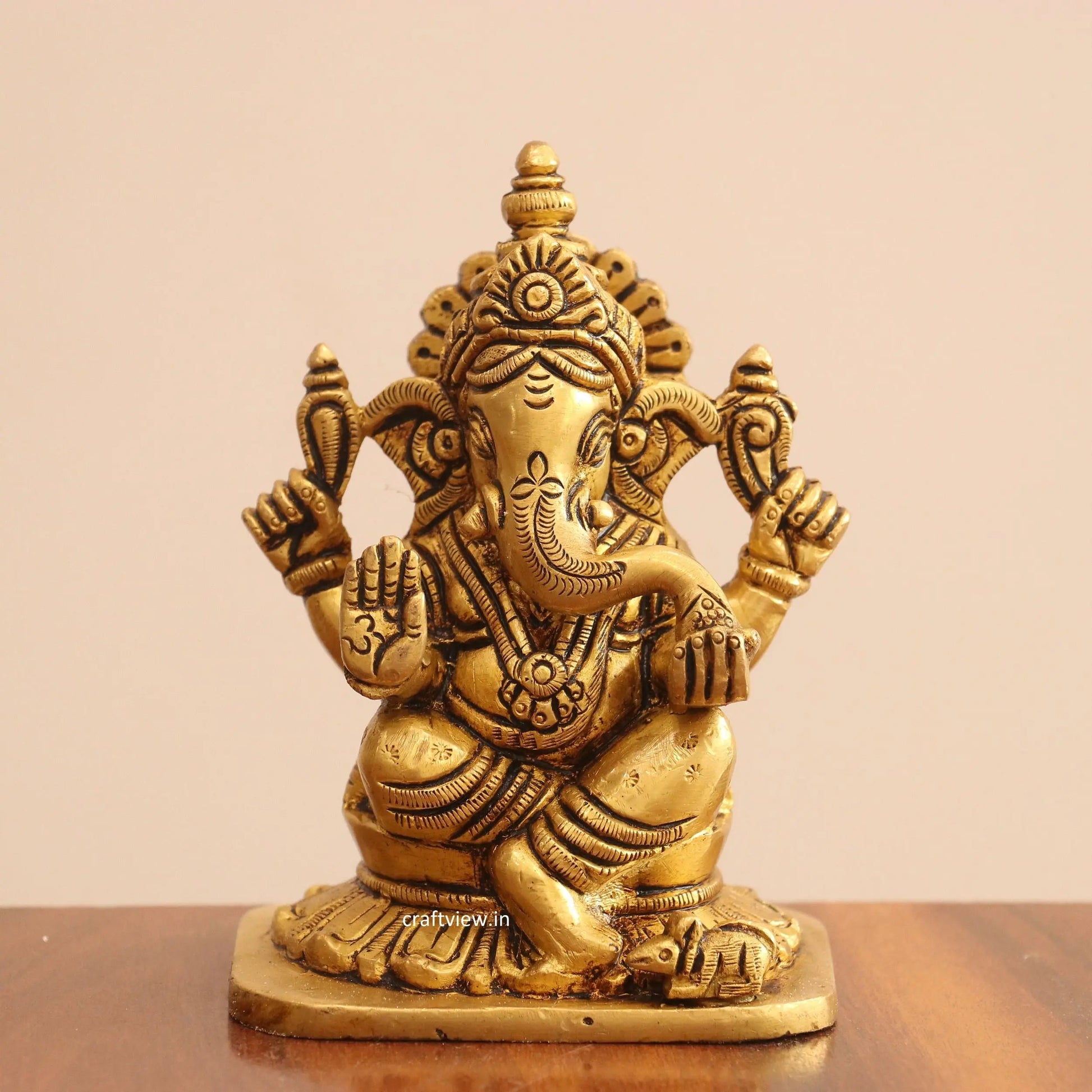 5" Superfine Small Brass Ganesh Lakshmi Sarasvati Idols set of 3 Peace Craftsview