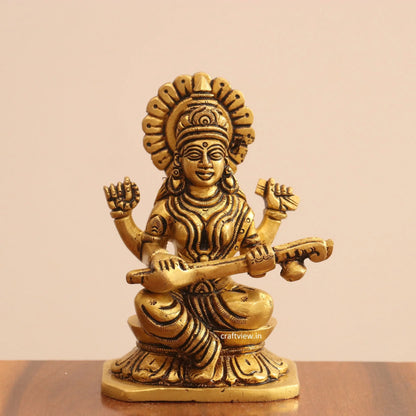 5" Superfine Small Brass Ganesh Lakshmi Sarasvati Idols set of 3 Peace Craftsview