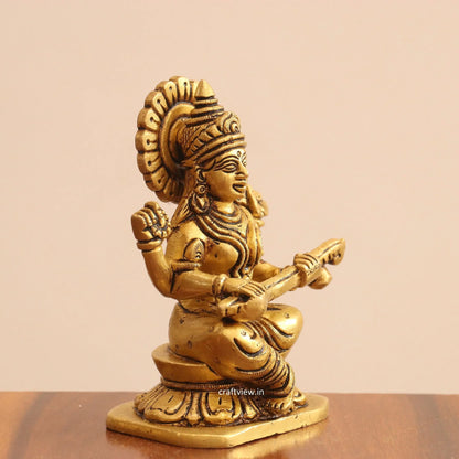 5" Superfine Small Brass Ganesh Lakshmi Sarasvati Idols set of 3 Peace Craftsview