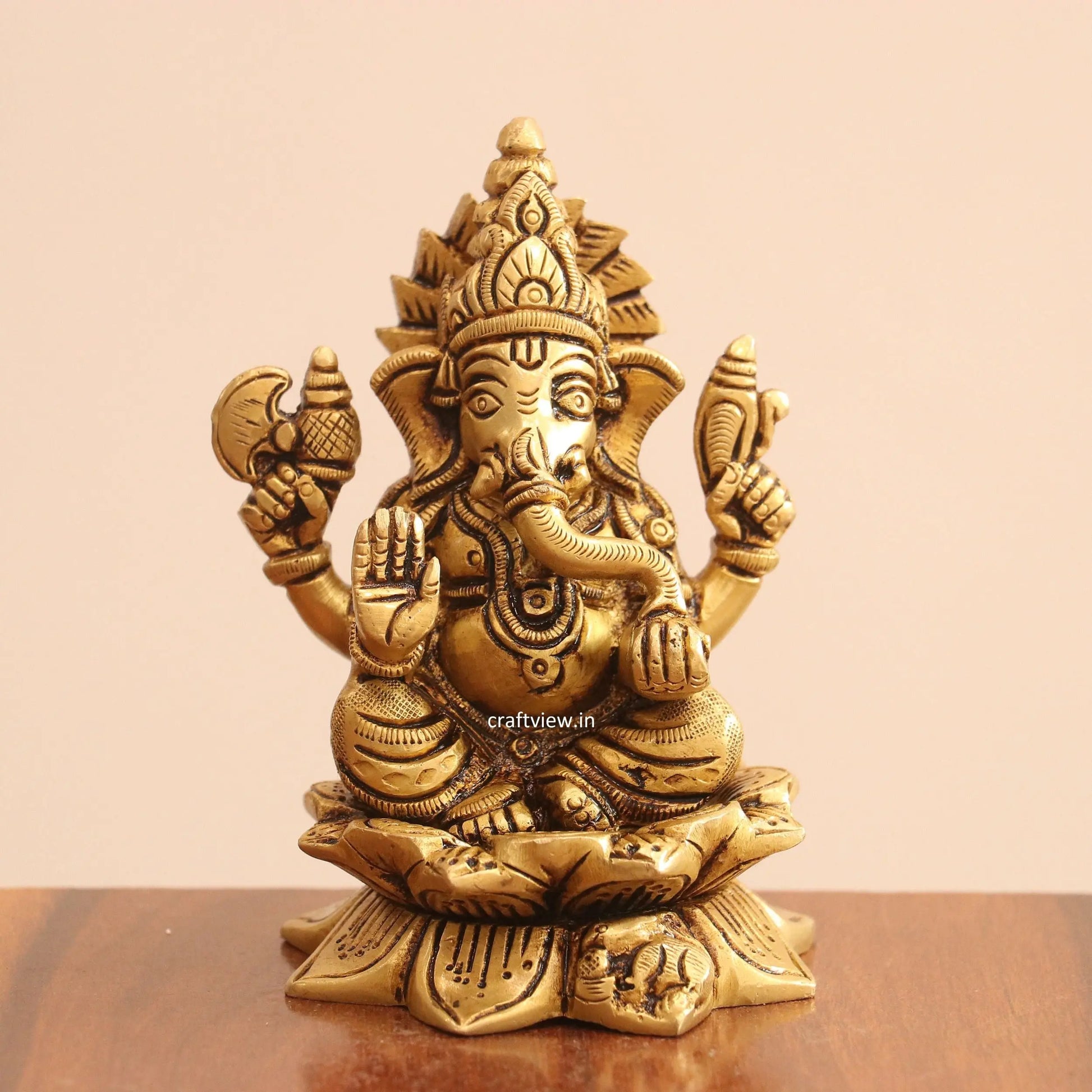 4.5"Brass Superfine Lotus Ganesh Lakshmi Sarasvati Idols set of 3 Peace Craftsview