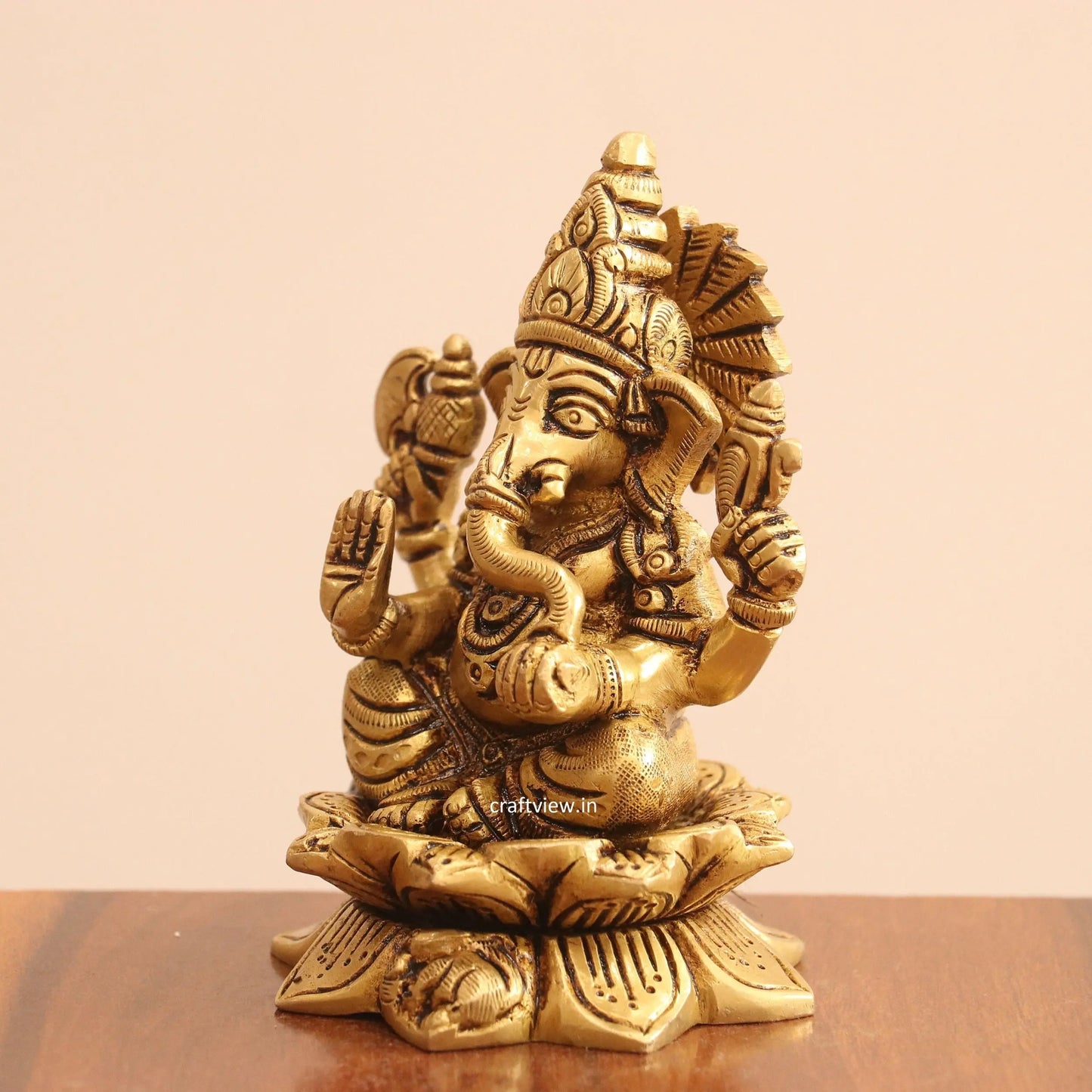 4.5"Brass Superfine Lotus Ganesh Lakshmi Sarasvati Idols set of 3 Peace Craftsview