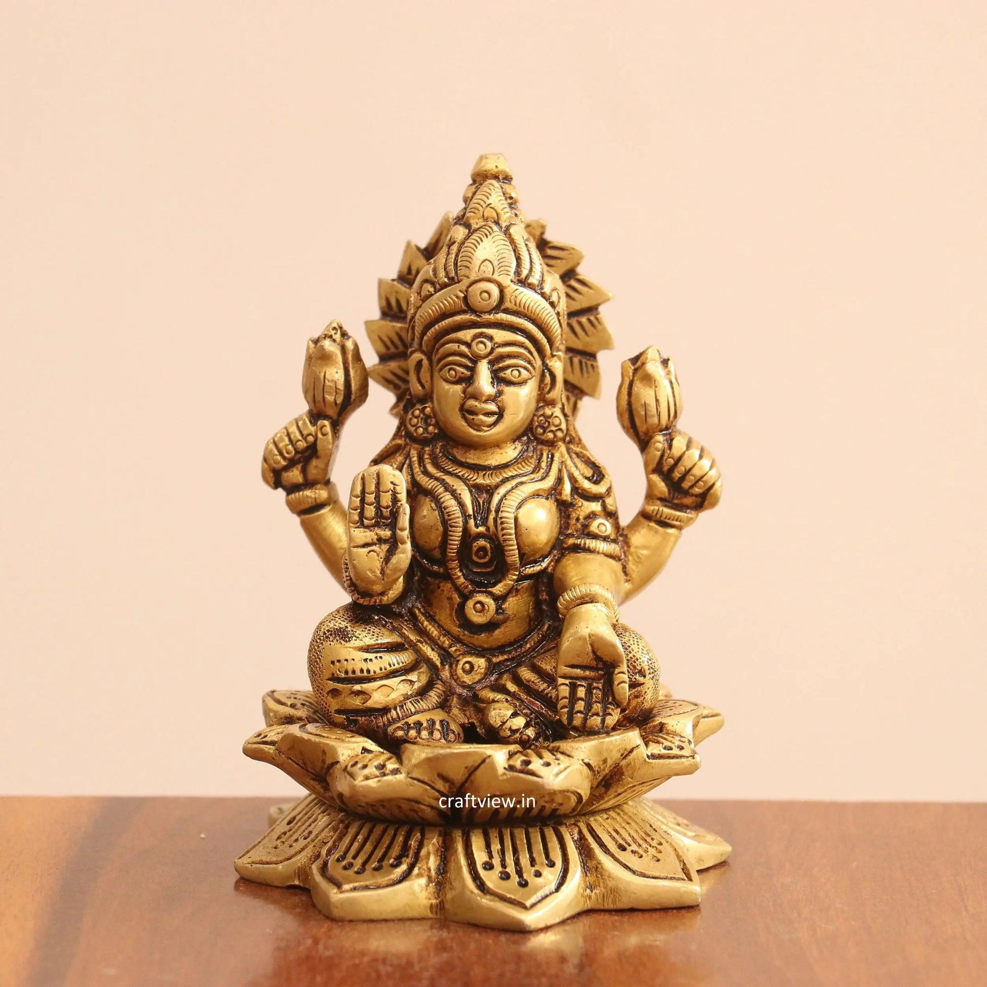 4.5"Brass Superfine Lotus Ganesh Lakshmi Sarasvati Idols set of 3 Peace Craftsview