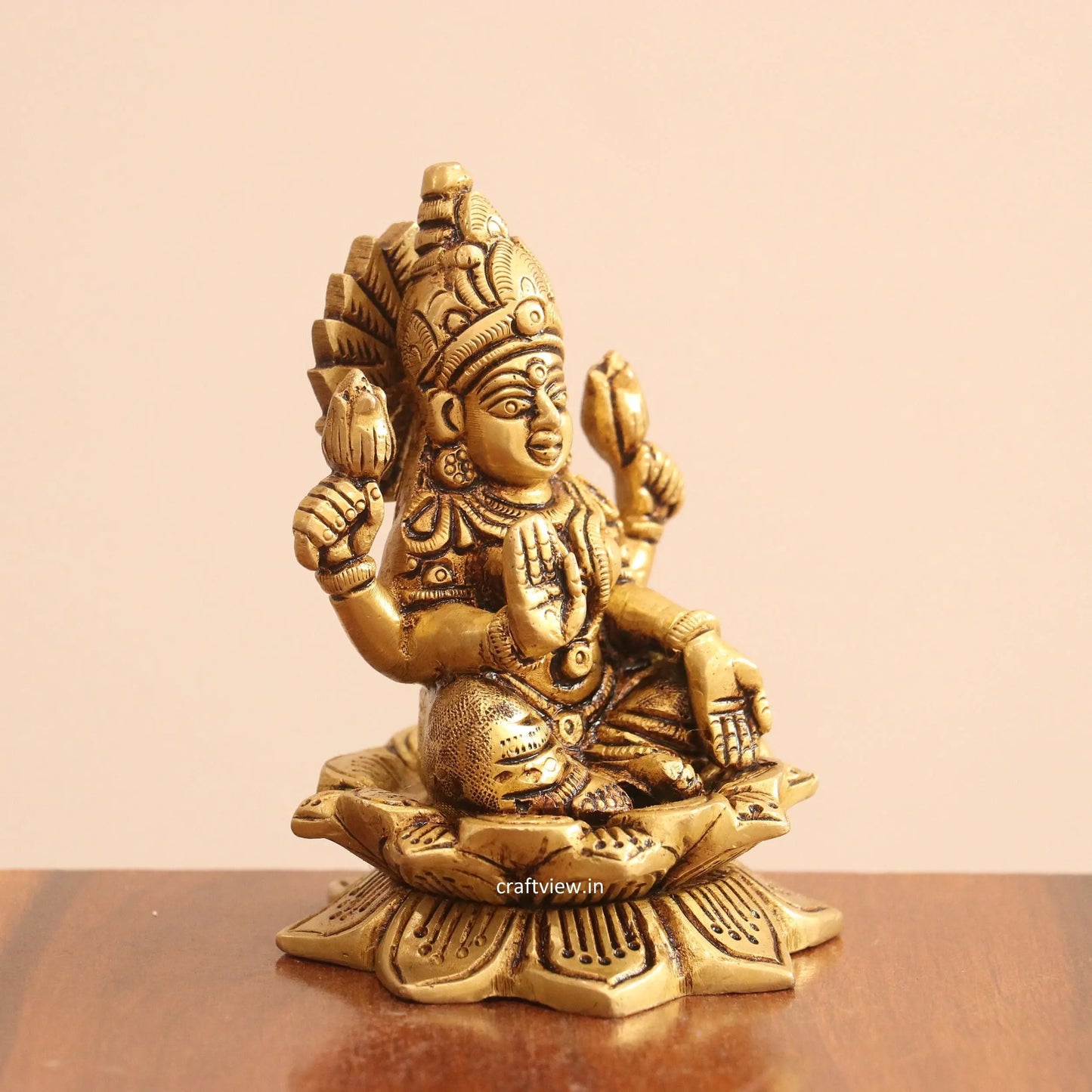 4.5"Brass Superfine Lotus Ganesh Lakshmi Sarasvati Idols set of 3 Peace Craftsview