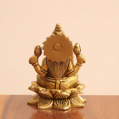 4.5"Brass Superfine Lotus Ganesh Lakshmi Sarasvati Idols set of 3 Peace Craftsview