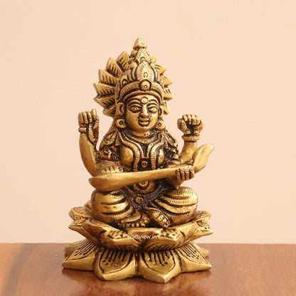 4.5"Brass Superfine Lotus Ganesh Lakshmi Sarasvati Idols set of 3 Peace Craftsview