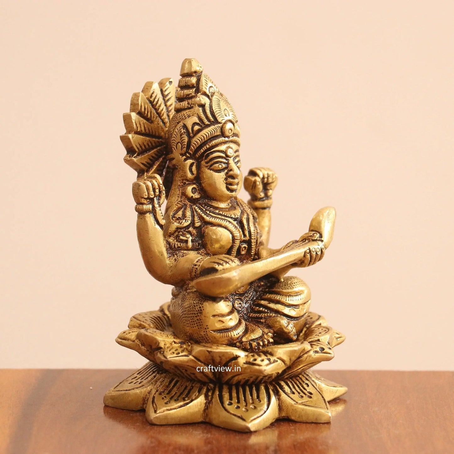 4.5"Brass Superfine Lotus Ganesh Lakshmi Sarasvati Idols set of 3 Peace Craftsview