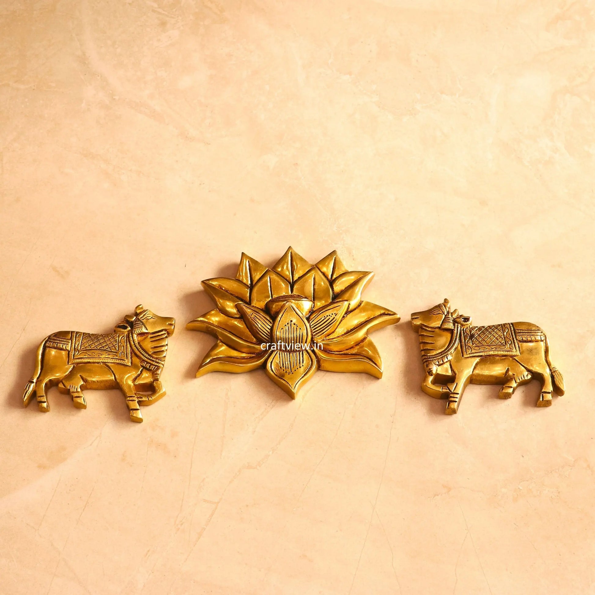 5.5" Home Décor, Handmade Divine Cow The Cow With Brass Lotus (Set of 3 pcs) Craftsview