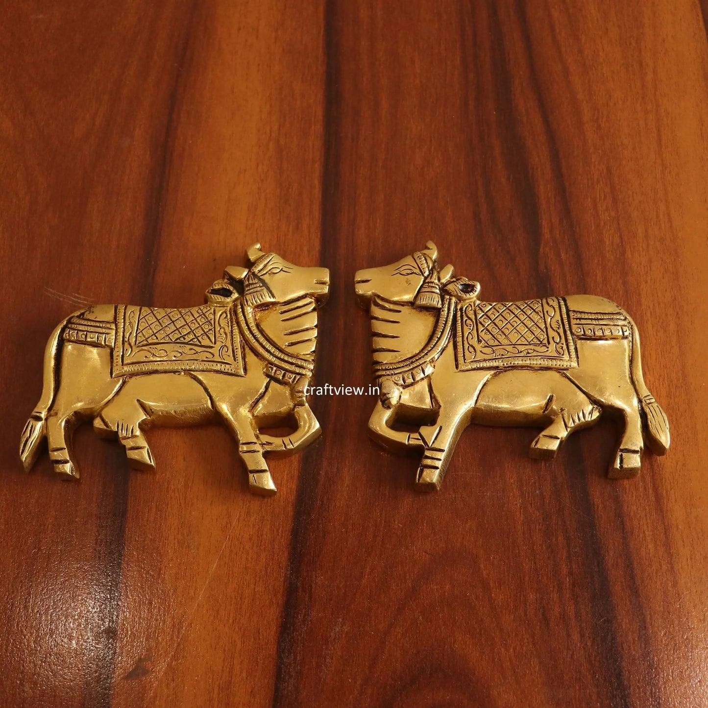 5.5" Home Décor, Handmade Divine Cow The Cow With Brass Lotus (Set of 3 pcs) Craftsview