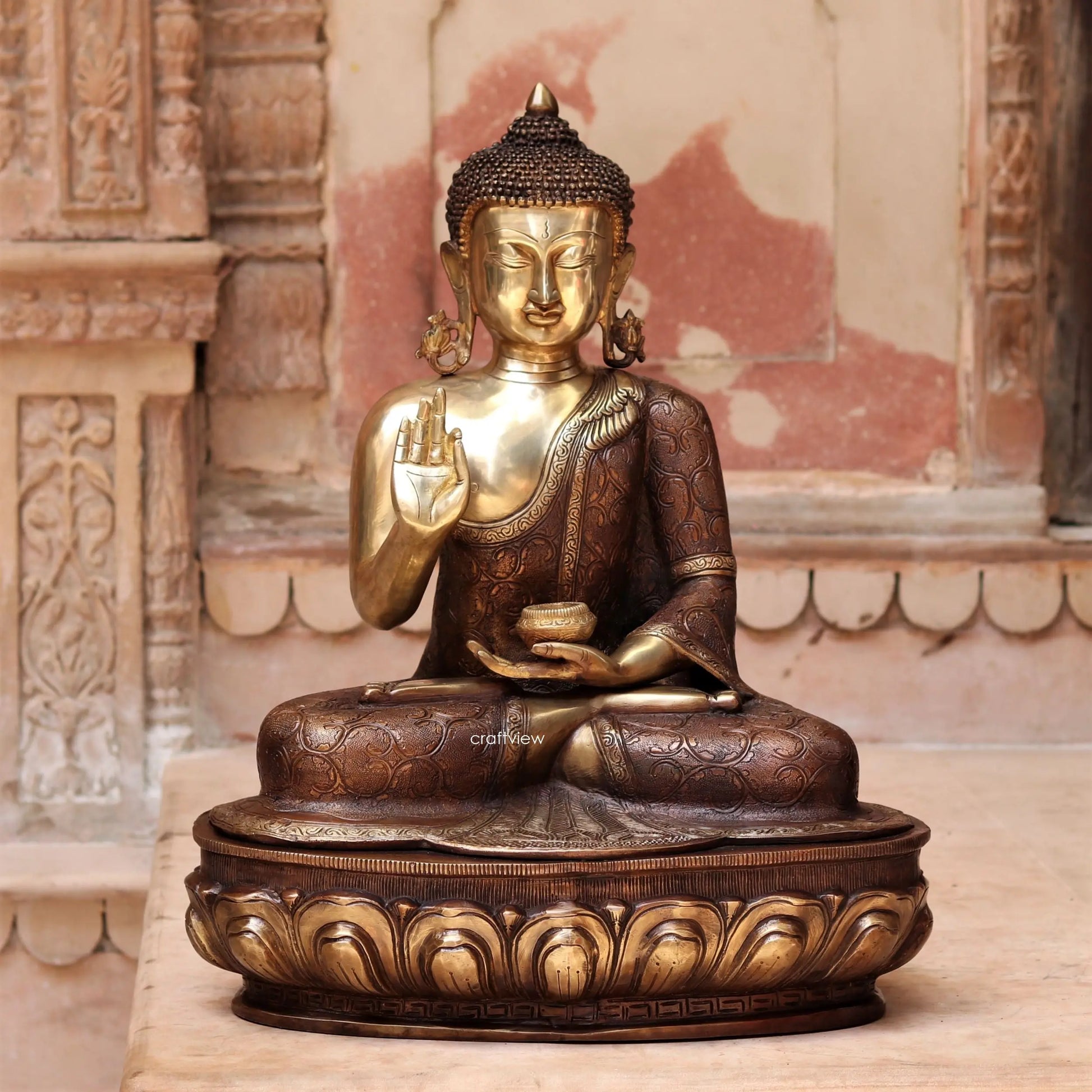 Brass Superfine Blessing Buddha Sculpture 22" craftsview