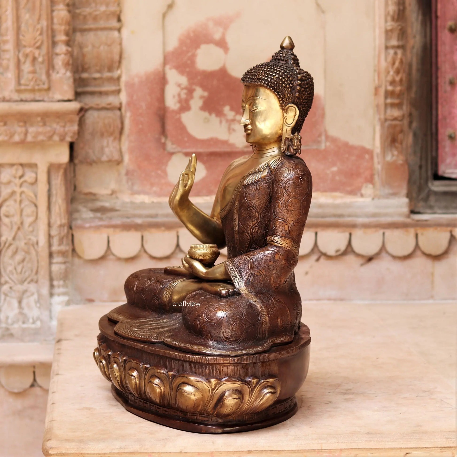 Brass Superfine Blessing Buddha Sculpture 22" craftsview