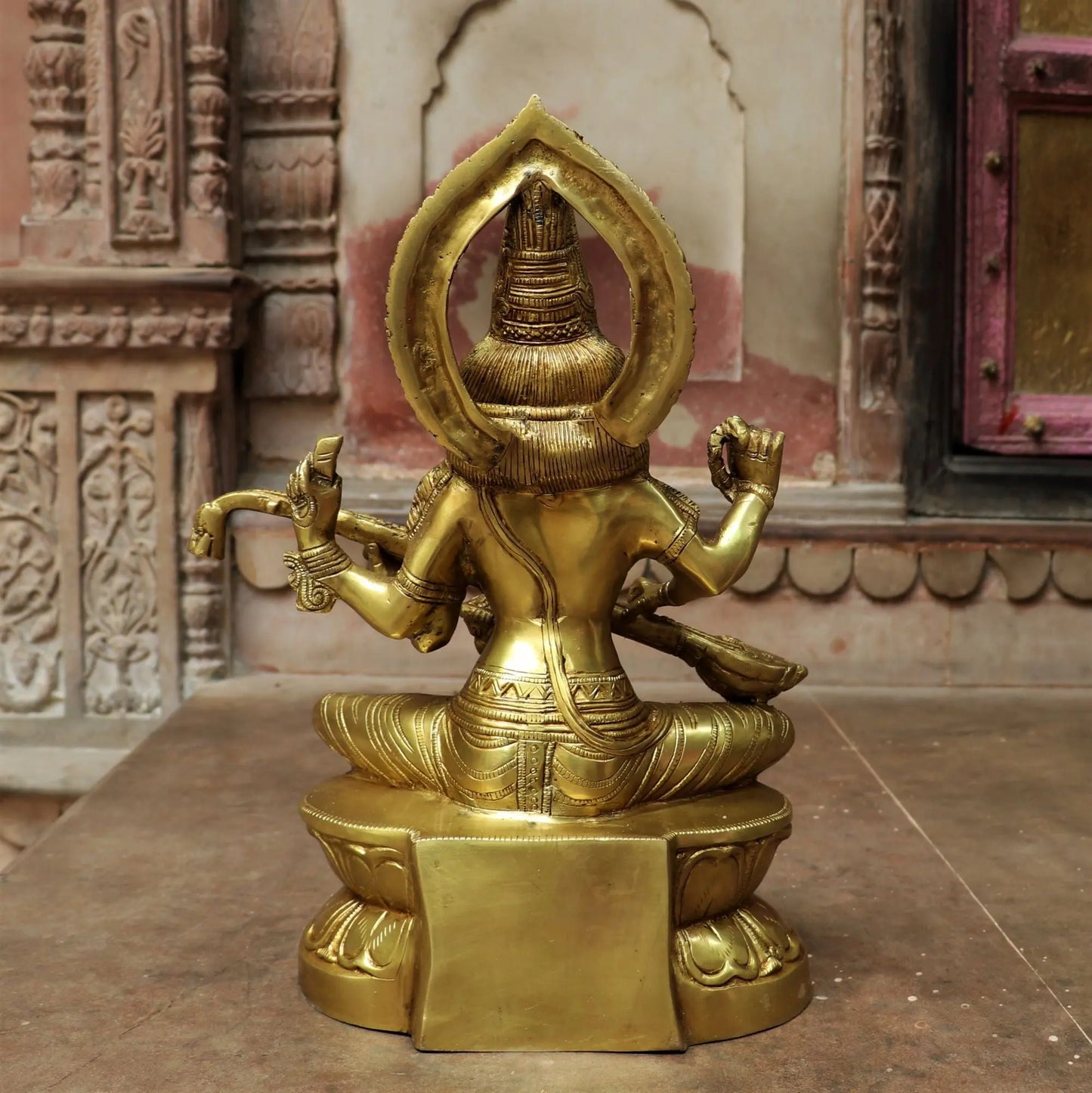 Brass Sarasvati Statue Sitting On Base 18" craftsview