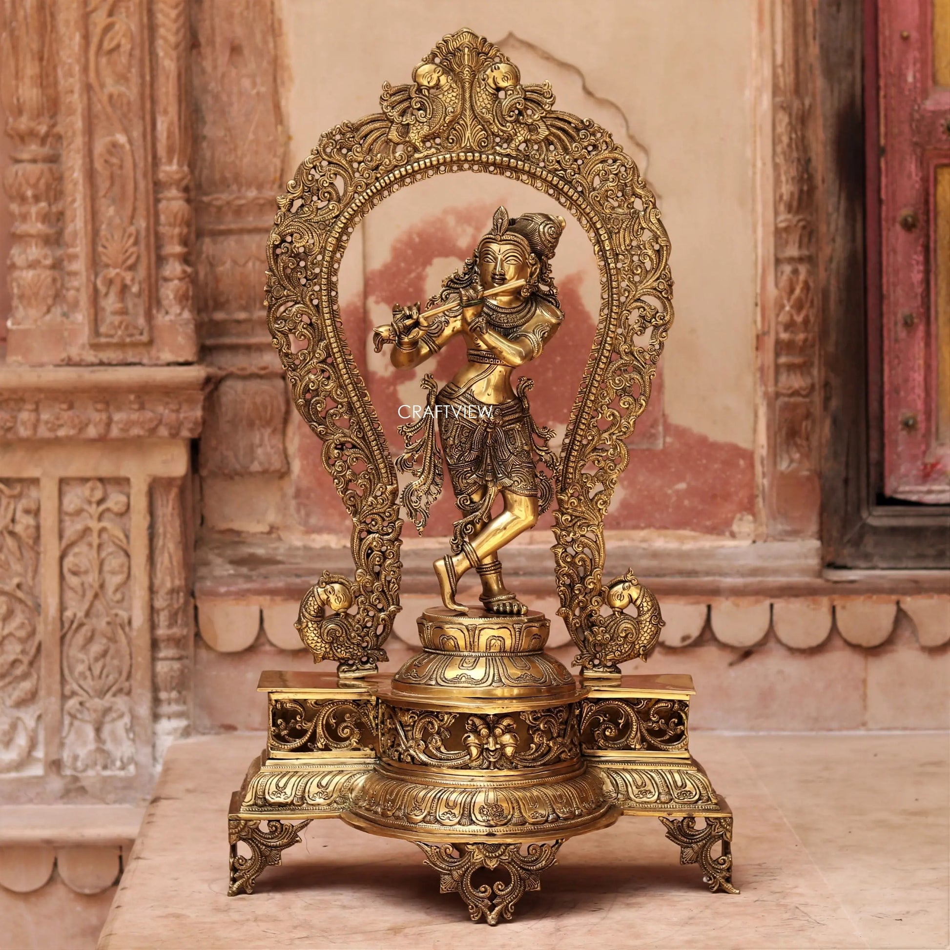 Brass Lord Krishna Statue With Prabhavali 31" craftsview