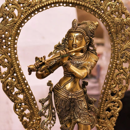 Brass Lord Krishna Statue With Prabhavali 31" craftsview