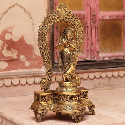 Brass Lord Krishna Statue With Prabhavali 31" craftsview