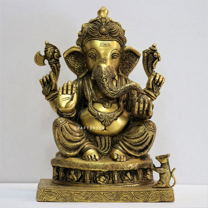 Brass Ganesha Statue Sitting on Lalitsana. 14" craftsview