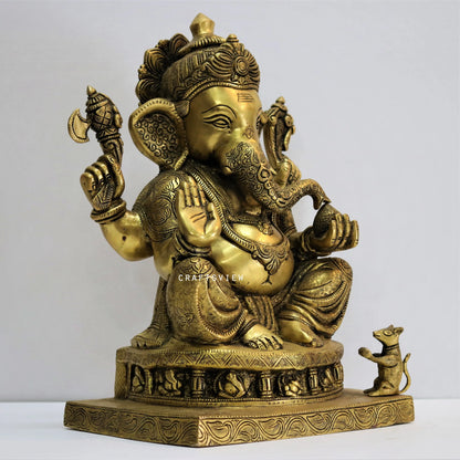 Brass Ganesha Statue Sitting on Lalitsana. 14" craftsview