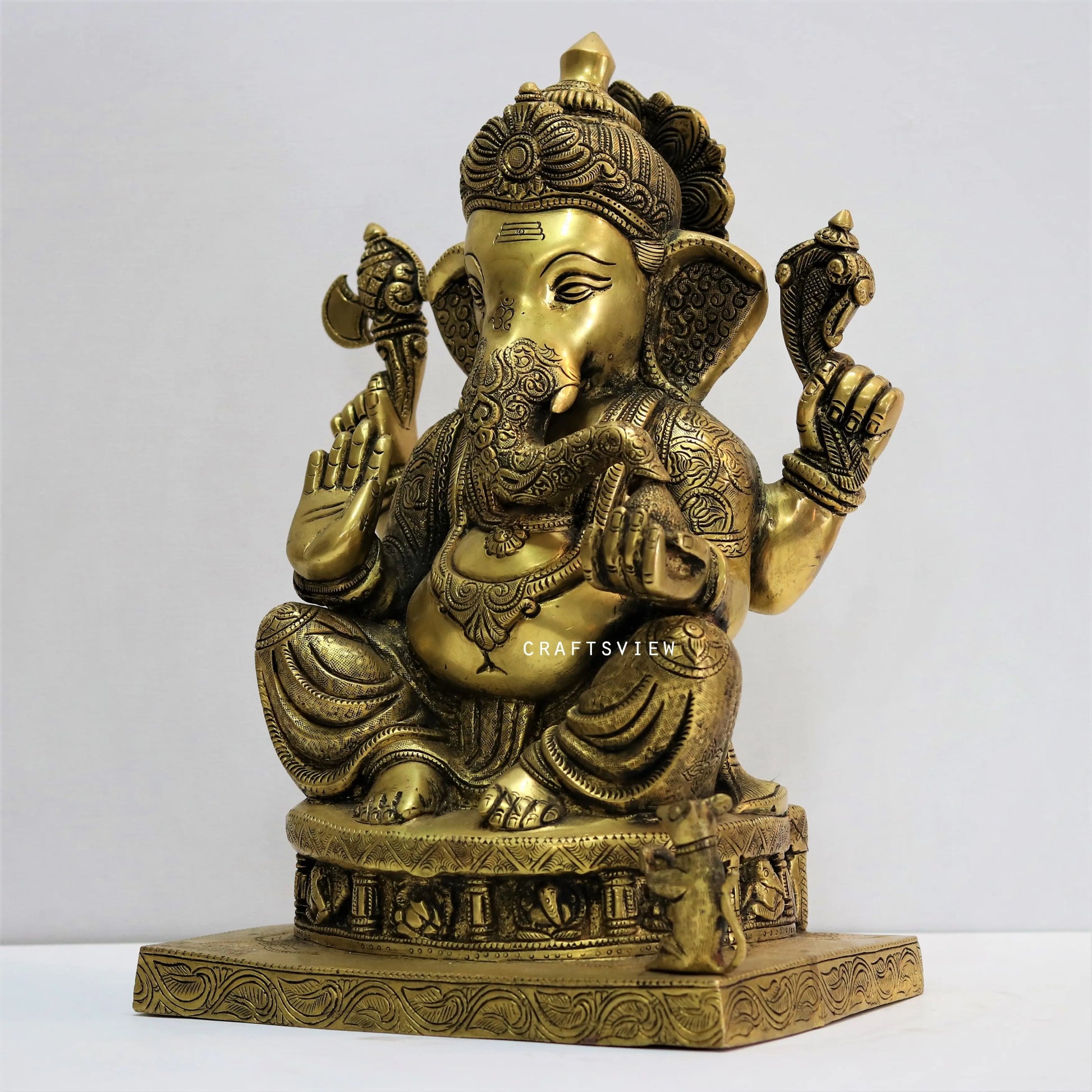 Brass Ganesha Statue Sitting on Lalitsana. 14" craftsview