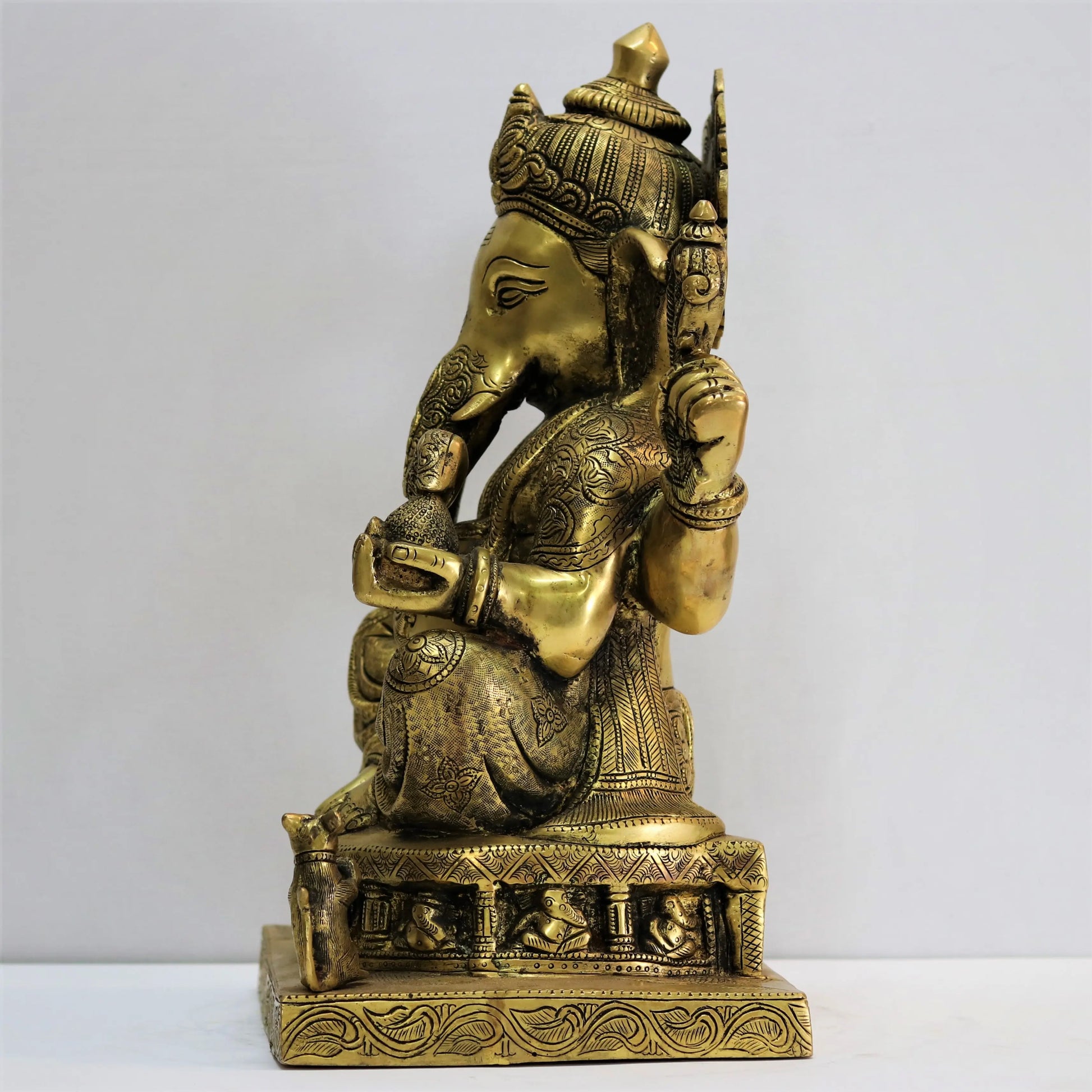 Brass Ganesha Statue Sitting on Lalitsana. 14" craftsview