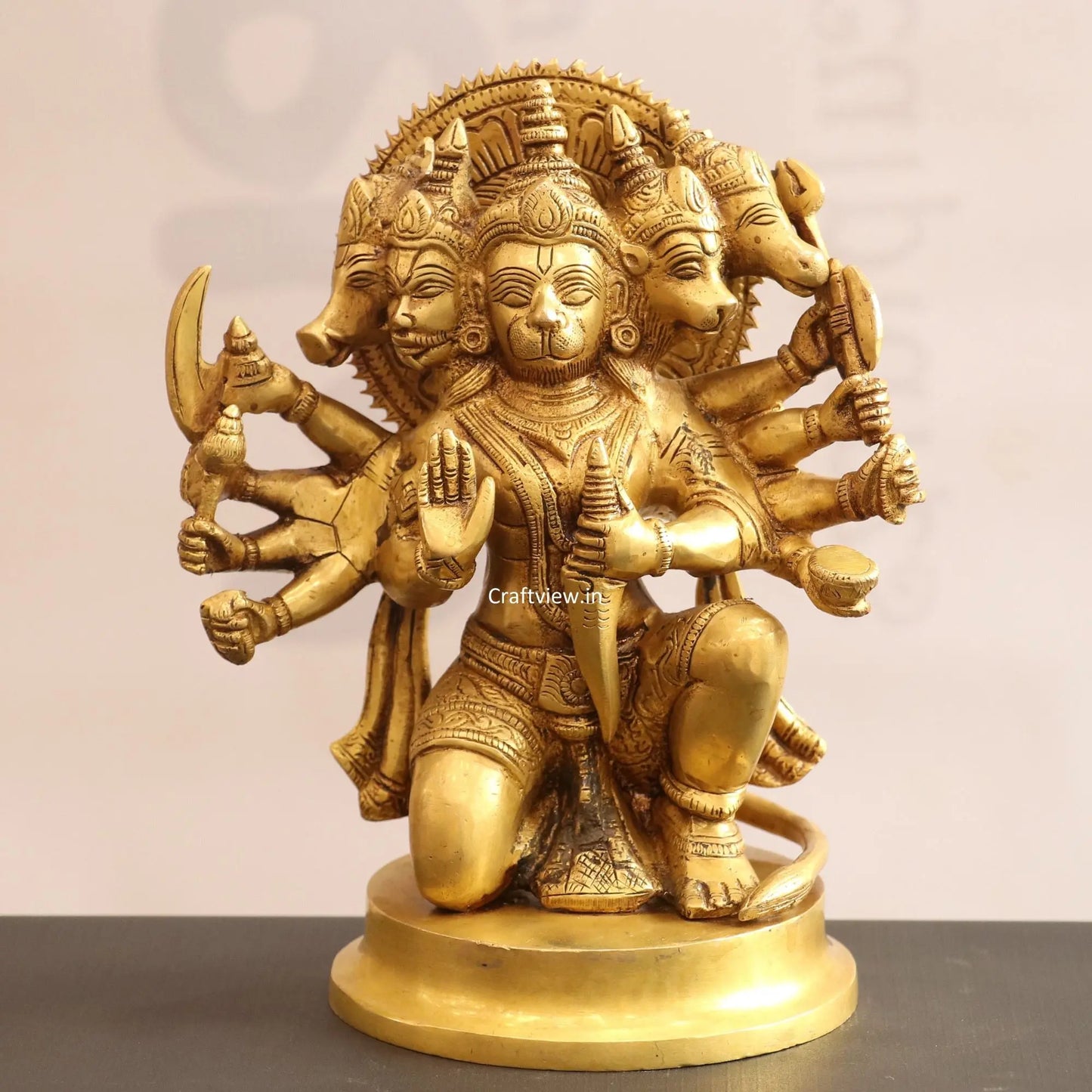 Brass Panchmukhi Hanuman Statue 9.5" craftsview