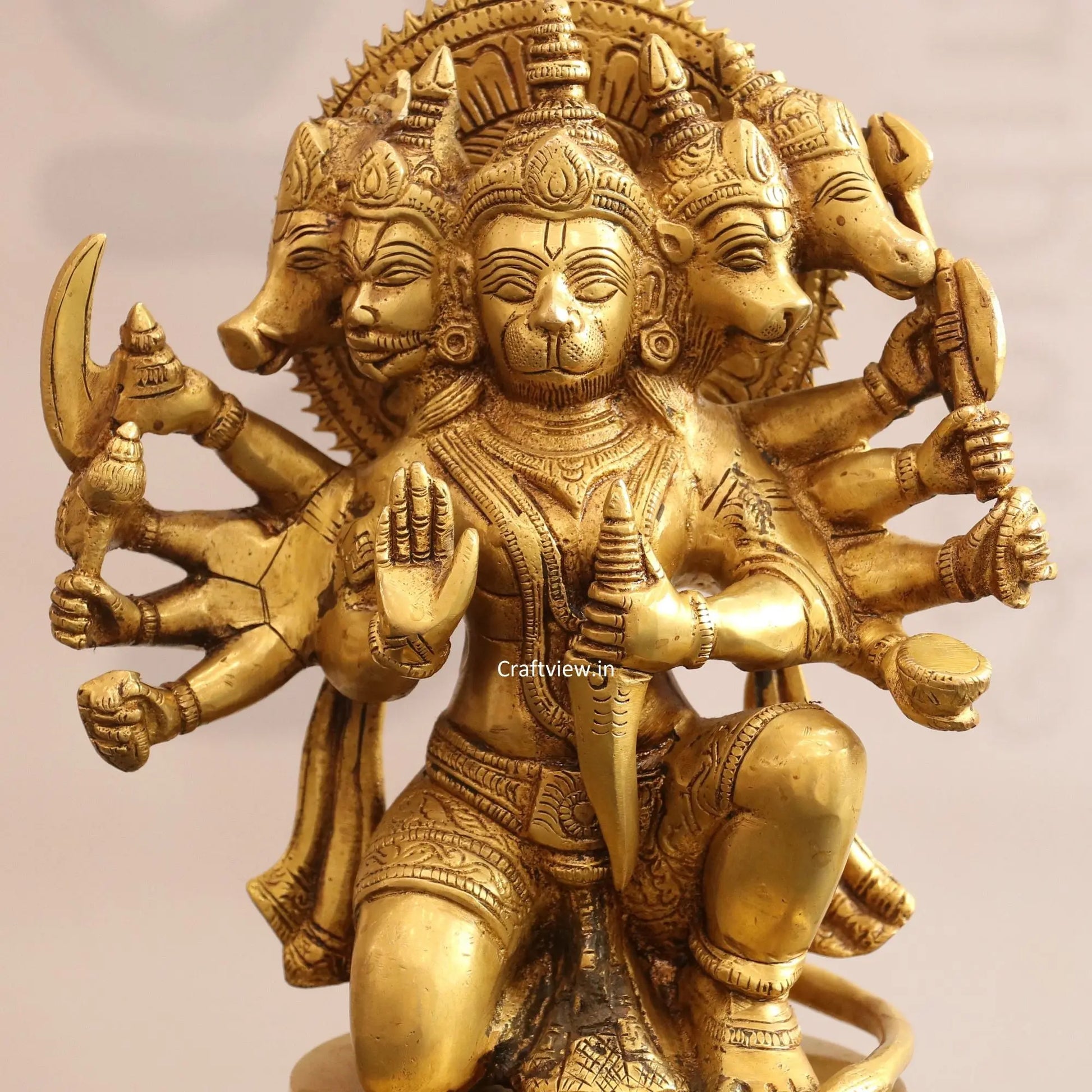 Brass Panchmukhi Hanuman Statue 9.5" craftsview